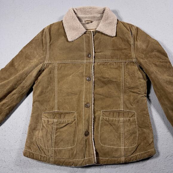 Columbia Jacket Women Medium Leather Sherpa Lined Fleece‎ Collar Coat Outdoors - Picture 2 of 9